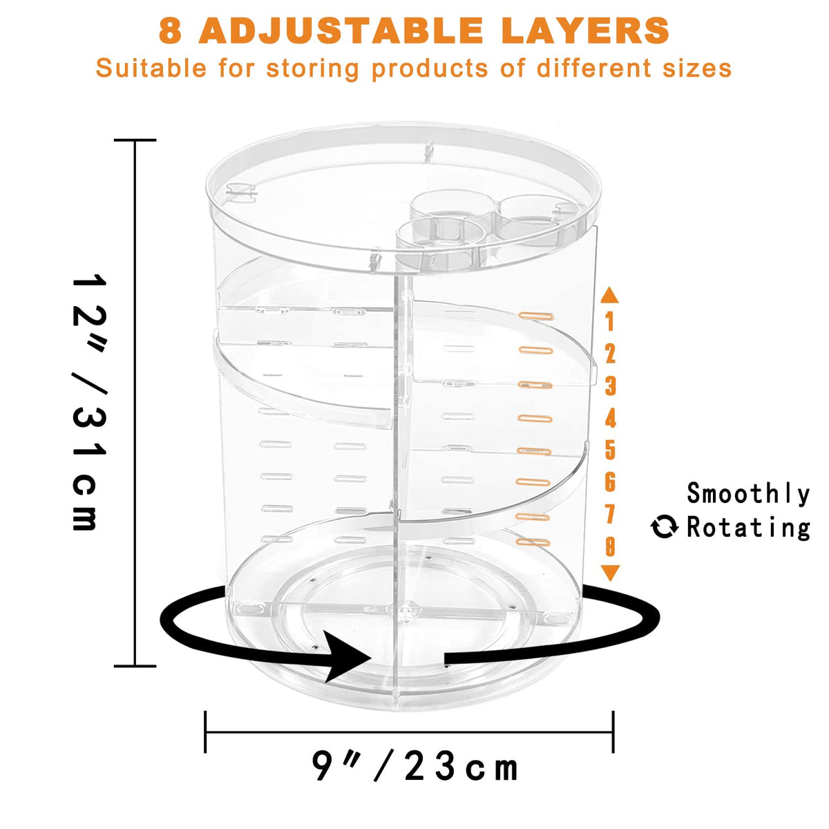 Jiavarry side profile illustrating adjustable height layers for various bottle sizes