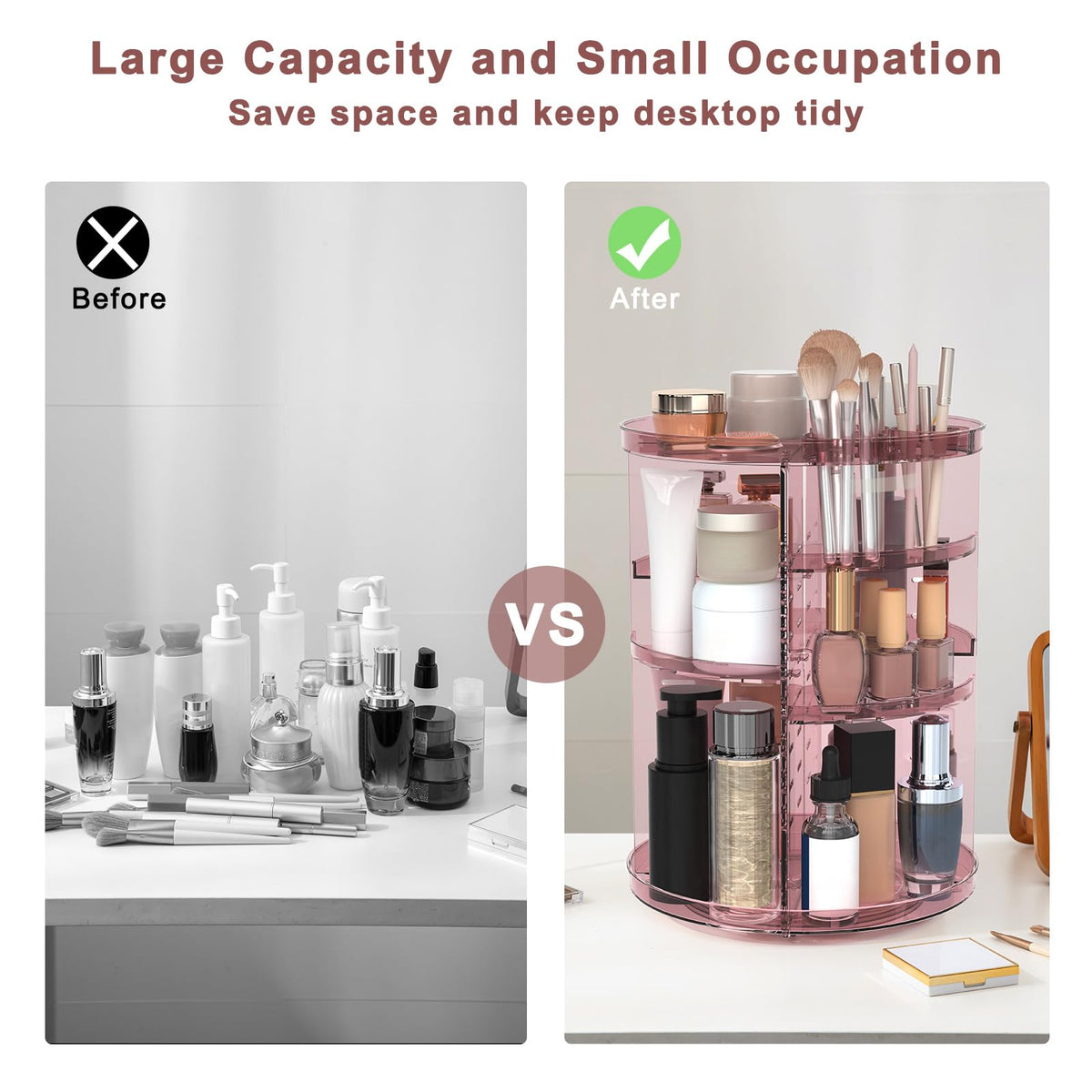Jiavarry size comparison with common beauty products showing compact 9x9 footprint benefit