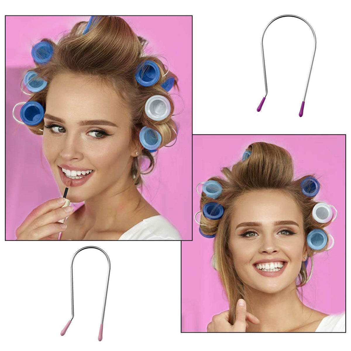 Jicoyin clip securing hot roller on scalp showcasing snug hold and reduced creasing