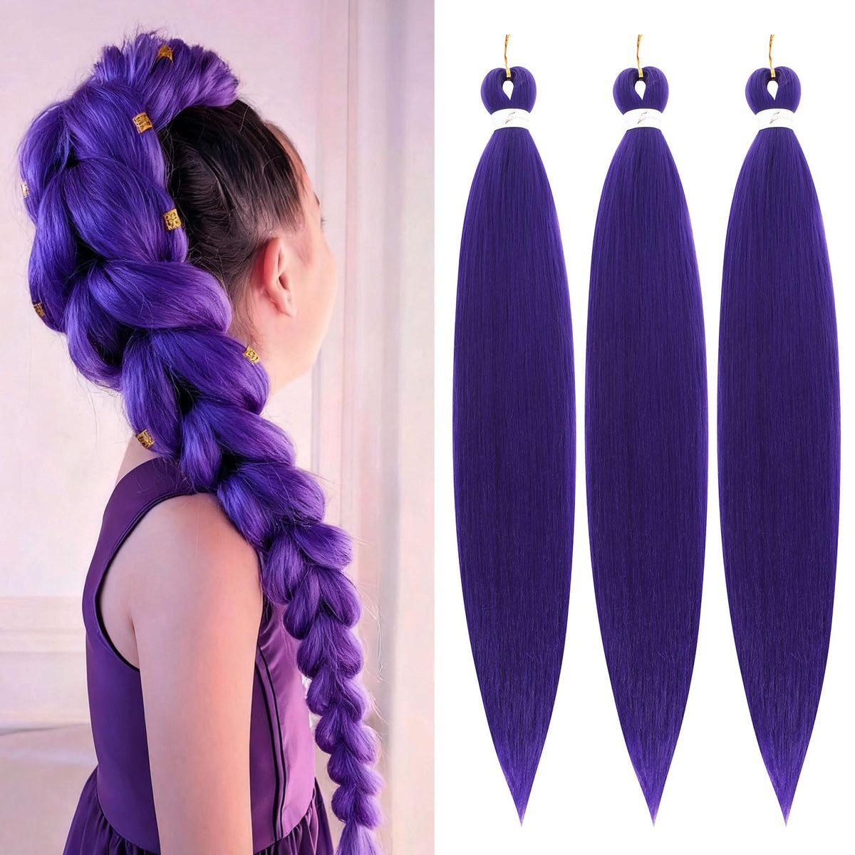 JIEANYAN front packaging showing purple pre-stretched braiding hair for fast styling
