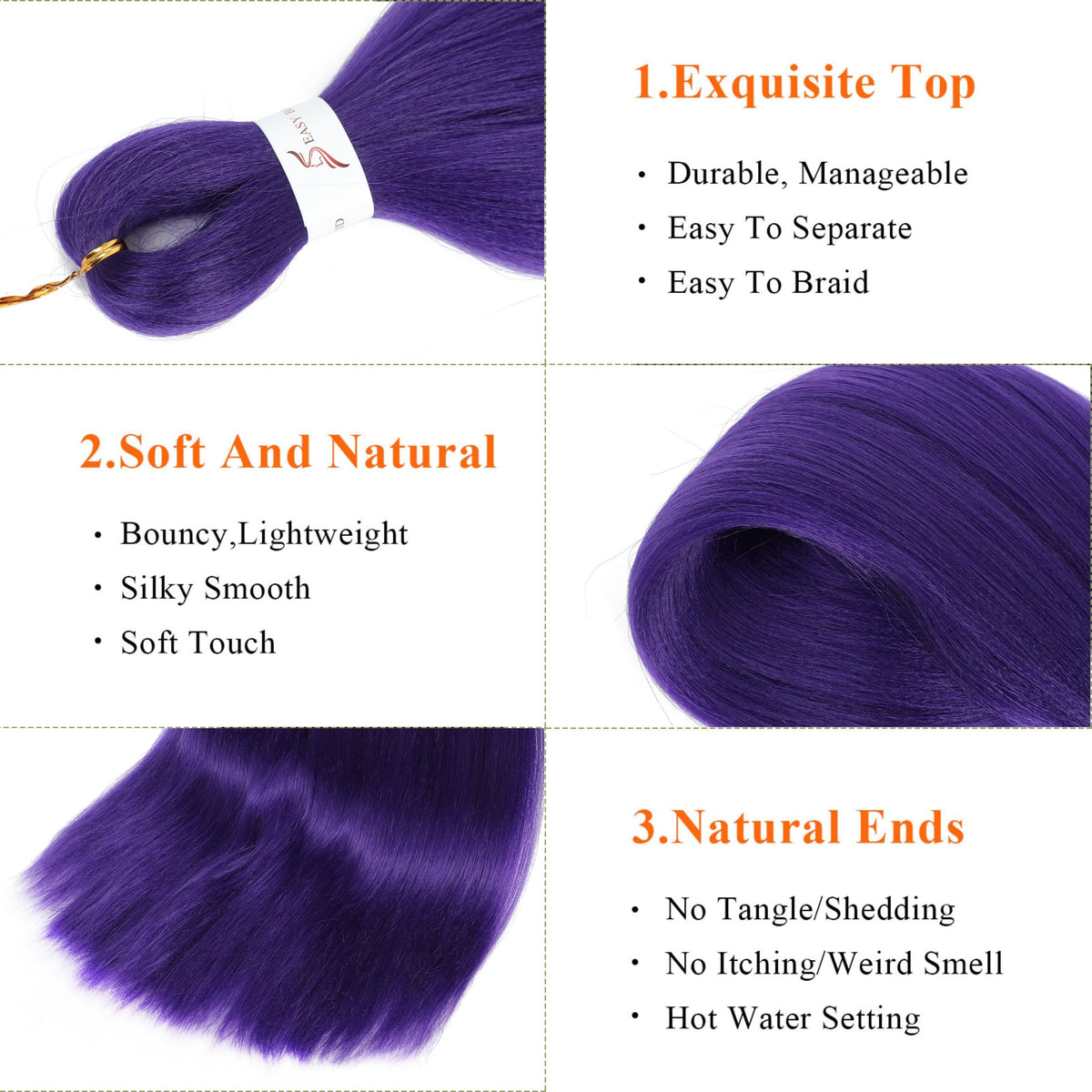 JIEANYAN model wearing purple box braids demonstrating lightweight, long-lasting style