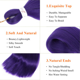 JIEANYAN model wearing purple box braids demonstrating lightweight, long-lasting style