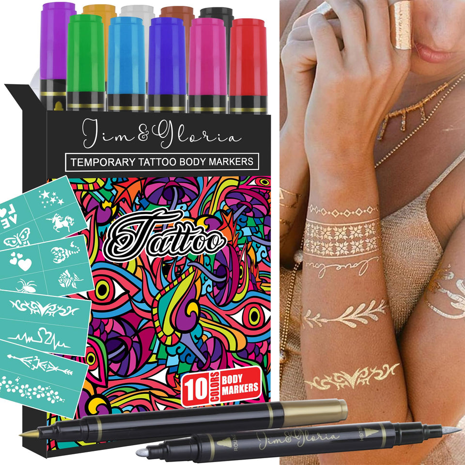 Jim&Gloria front packaging showing 10-color set and dual-tip feature for versatile art
