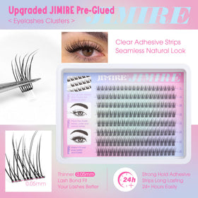 JIMIRE detail of pre-glued adhesive strip demonstrating easy press-on benefit