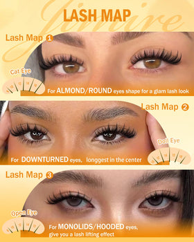 JIMIRE eyelash cluster being applied to eyelid demonstrating placement for lifted, anime look