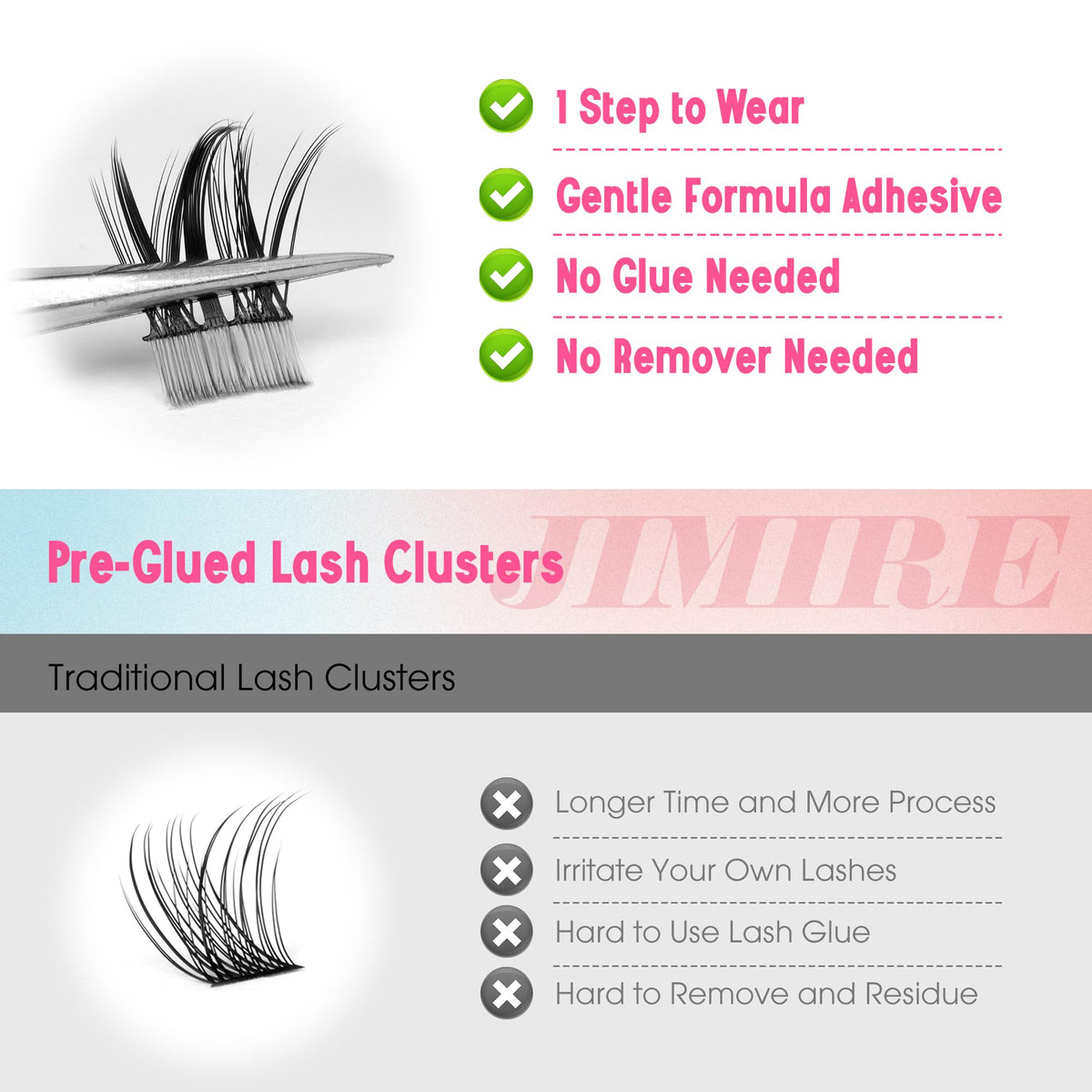 JIMIRE demonstrating application steps for quick, glue-free wear