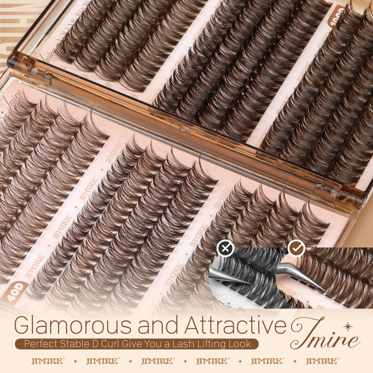 JIMIRE brown shade comparison showing soft warm tone for natural look