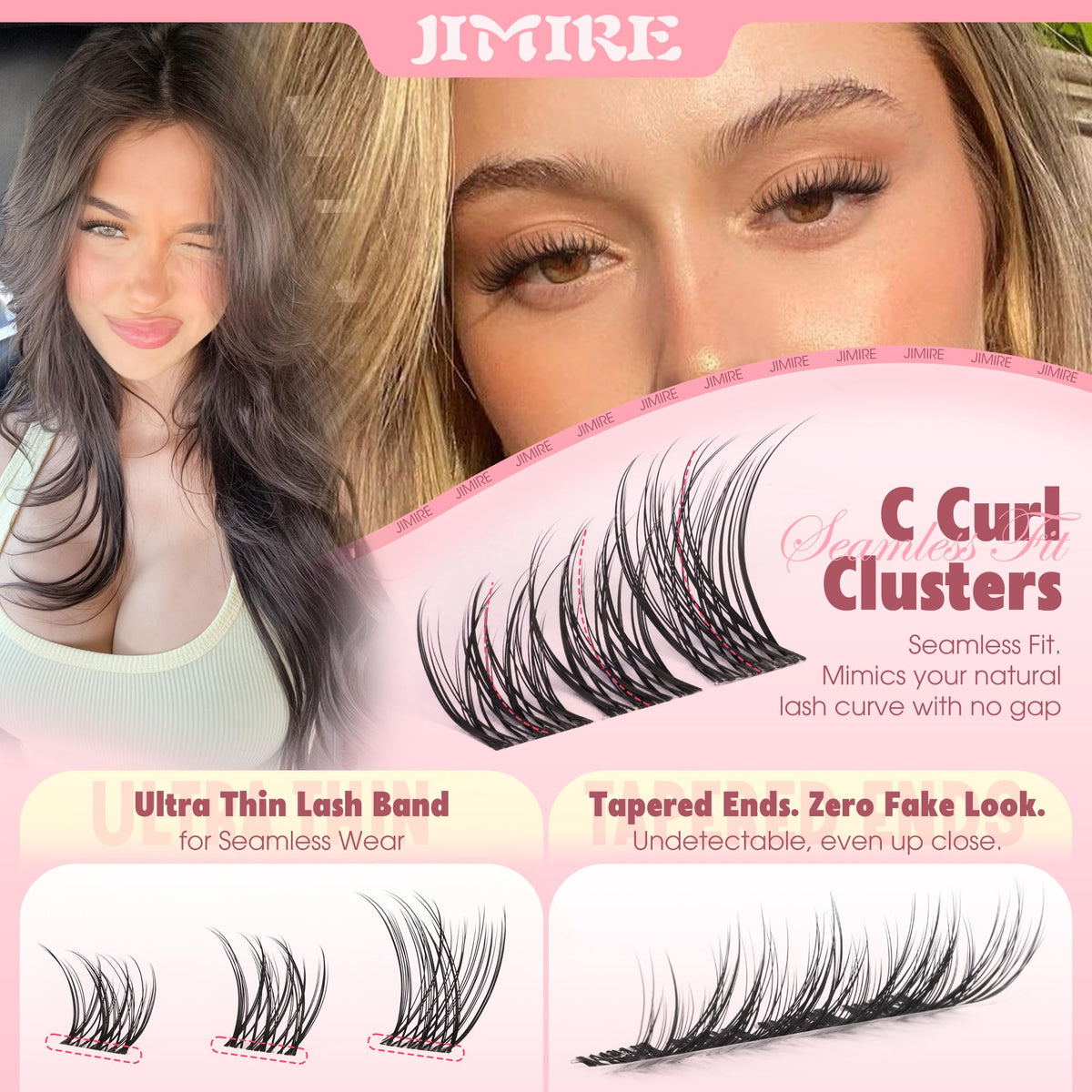 JIMIRE transparent clear band detail demonstrating invisible fit and comfort