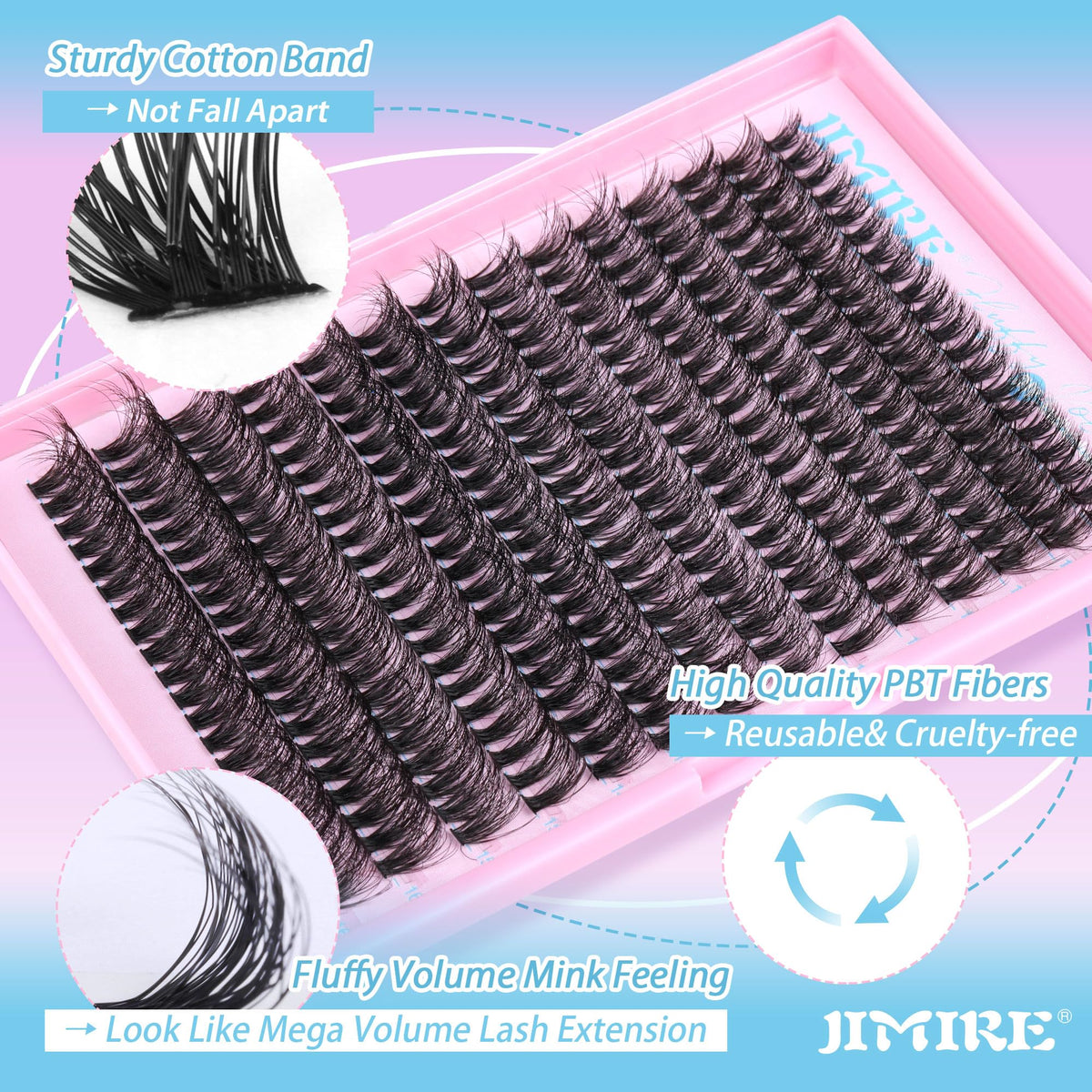 JIMIRE close-up of cluster texture highlighting mink-feel tapered tips