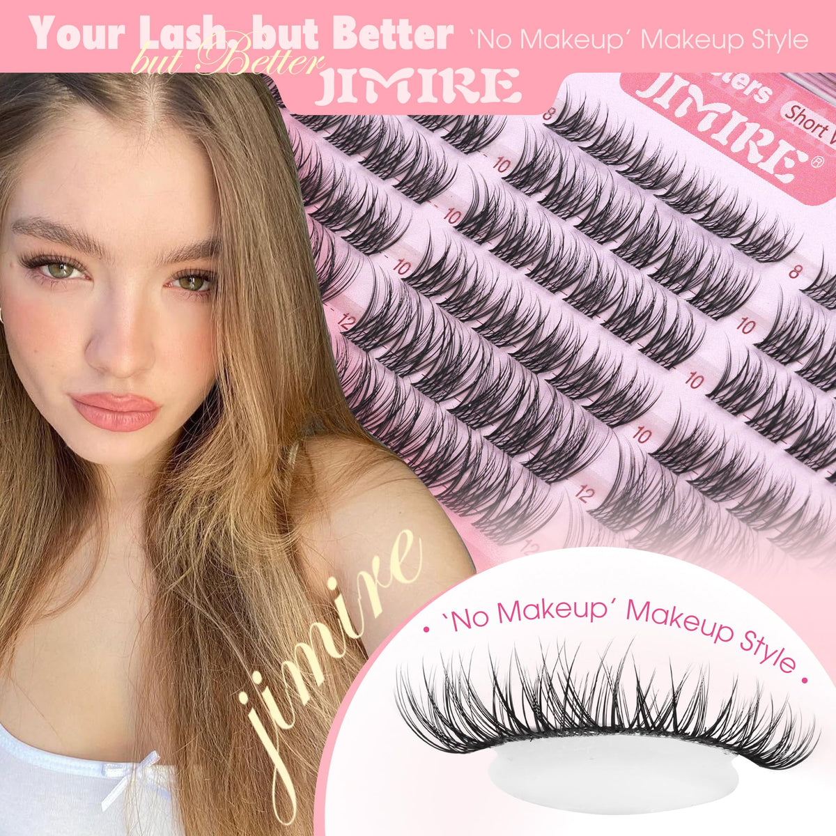 JIMIRE close-up of tapered lash fibers highlighting natural-feel texture and blend