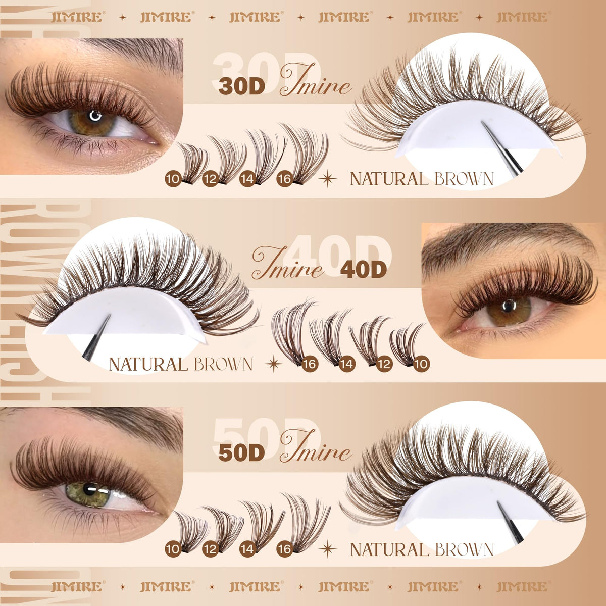 JIMIRE close-up of 0.07mm tapered tips blending seamlessly with natural lashes