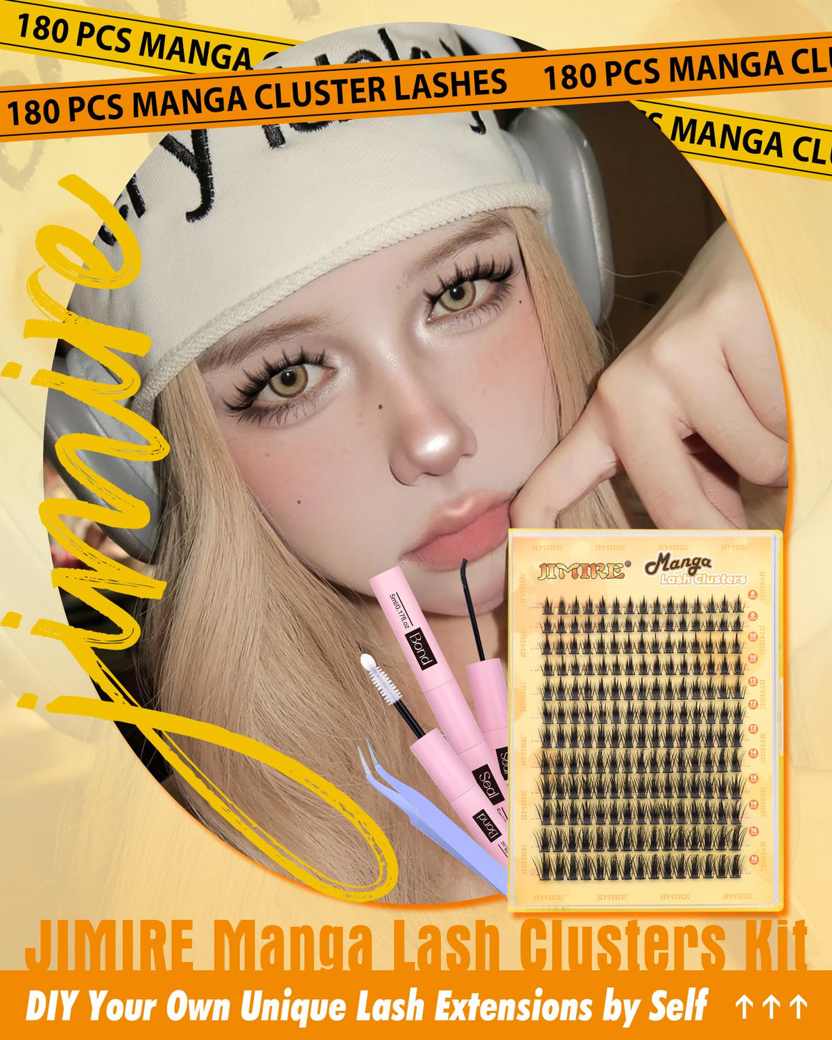 JIMIRE close-up of lash cluster fibers highlighting soft D-curly texture and natural look