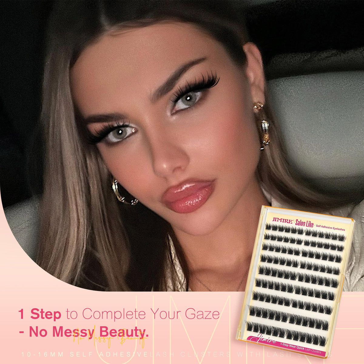 JIMIRE close up of fluffy lash clusters highlighting texture and natural finish