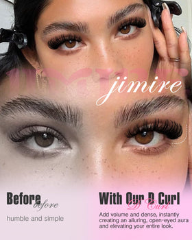 JIMIRE lashes on model creating cat-eye lift, dramatic framing effect