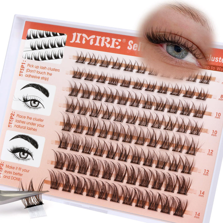 JIMIRE front packaging showing brown lash clusters and product benefits