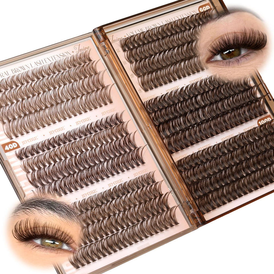 JIMIRE front packaging showing 476 brown lash clusters and styles benefit easy selection