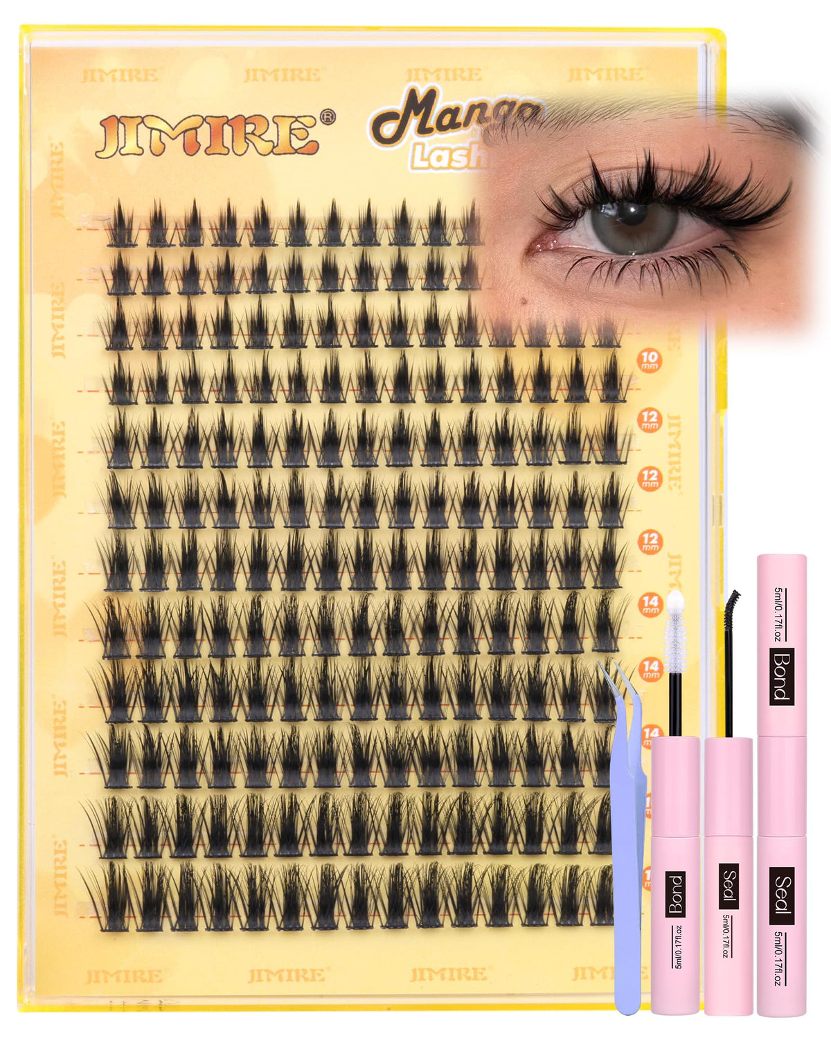 JIMIRE front packaging showing complete lash cluster kit and components for quick DIY