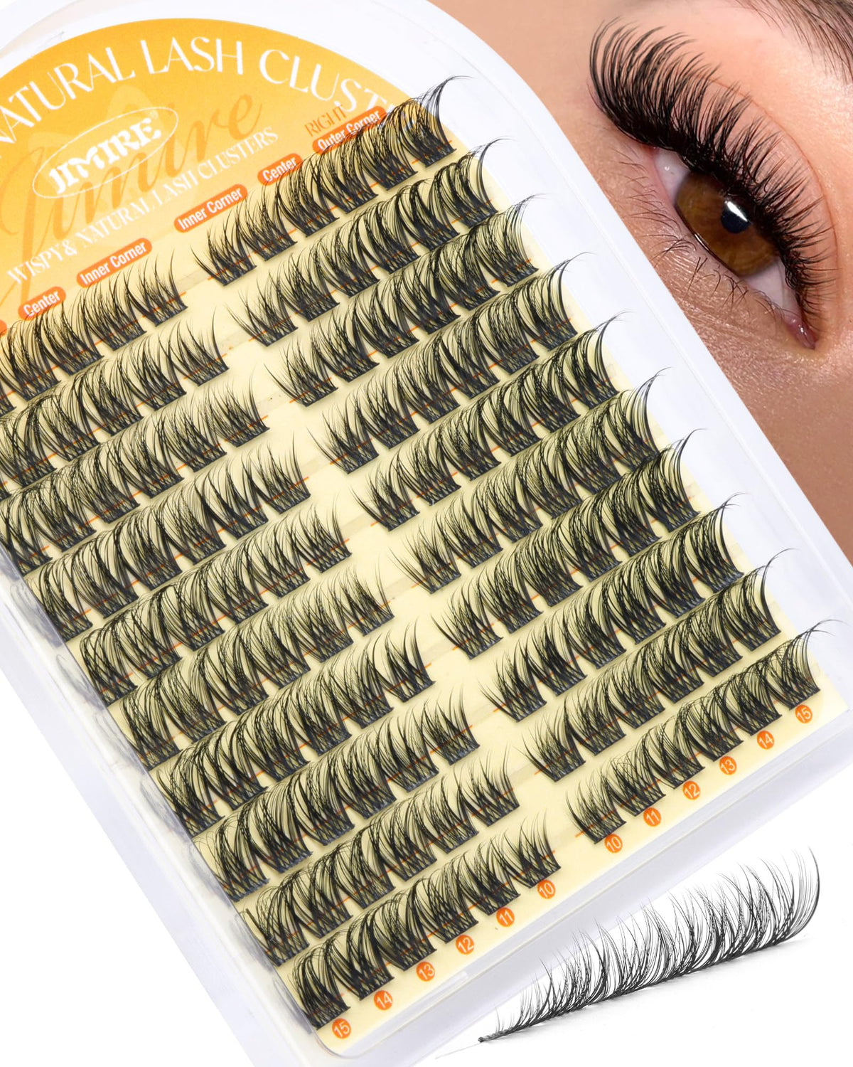 JIMIRE front packaging showing 120 natural lash clusters and benefits