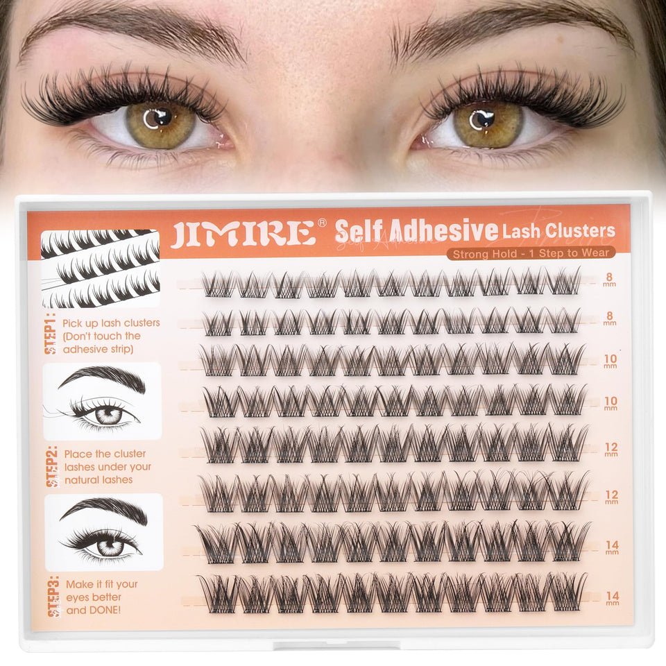 JIMIRE front packaging showing multiple self adhesive lash clusters for quick application