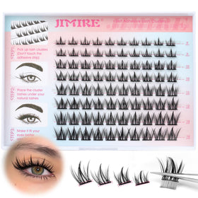 JIMIRE front packaging showing pre-glued manga lash clusters and benefits