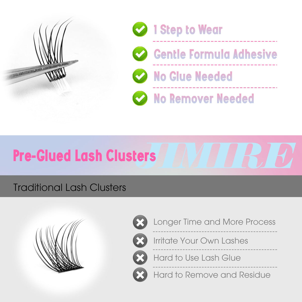 JIMIRE application image showing press-on placement for fast, glue-free wear