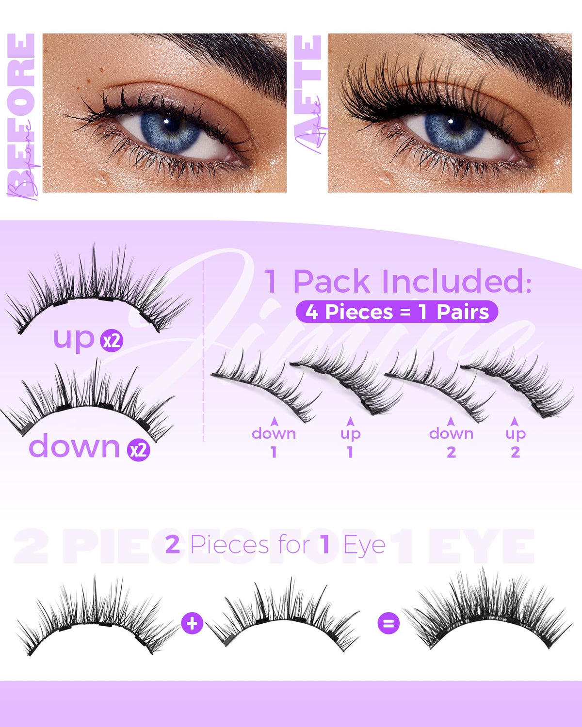 JIMIRE angled view of wispy lash texture for natural cat-eye effect