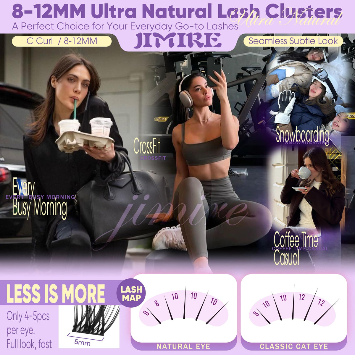 JIMIRE lifestyle image of wearer with natural, lifted lashes for everyday polished look
