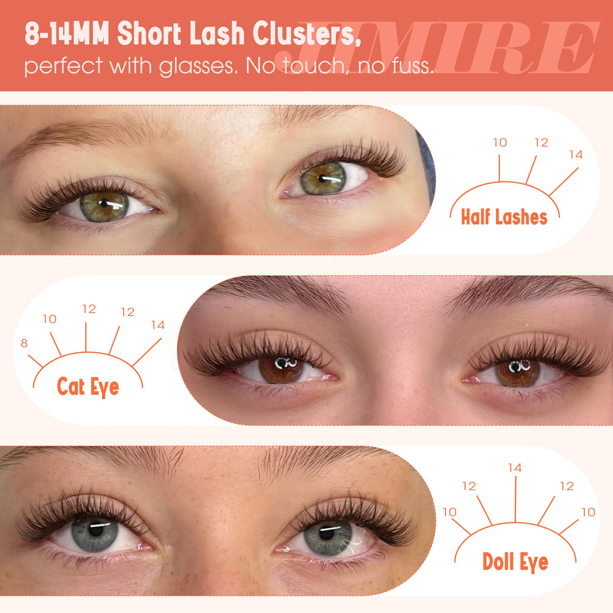 JIMIRE side profile of clusters blended with natural lashes for soft look