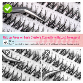 JIMIRE lash clusters next to ruler to show 8–14mm sizes for accurate placement