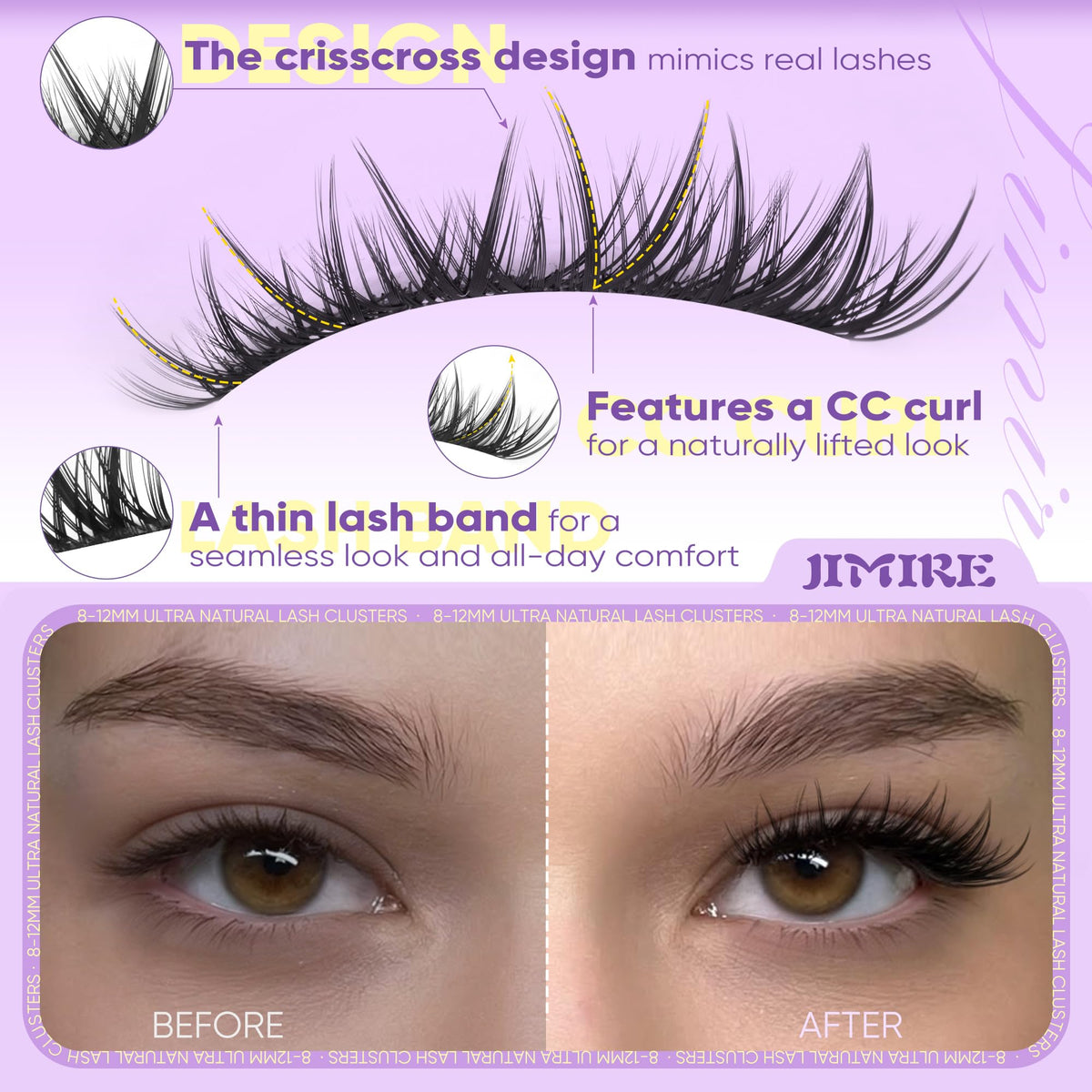JIMIRE size comparison with a ruler showing 8mm, 10mm, 12mm cluster lengths