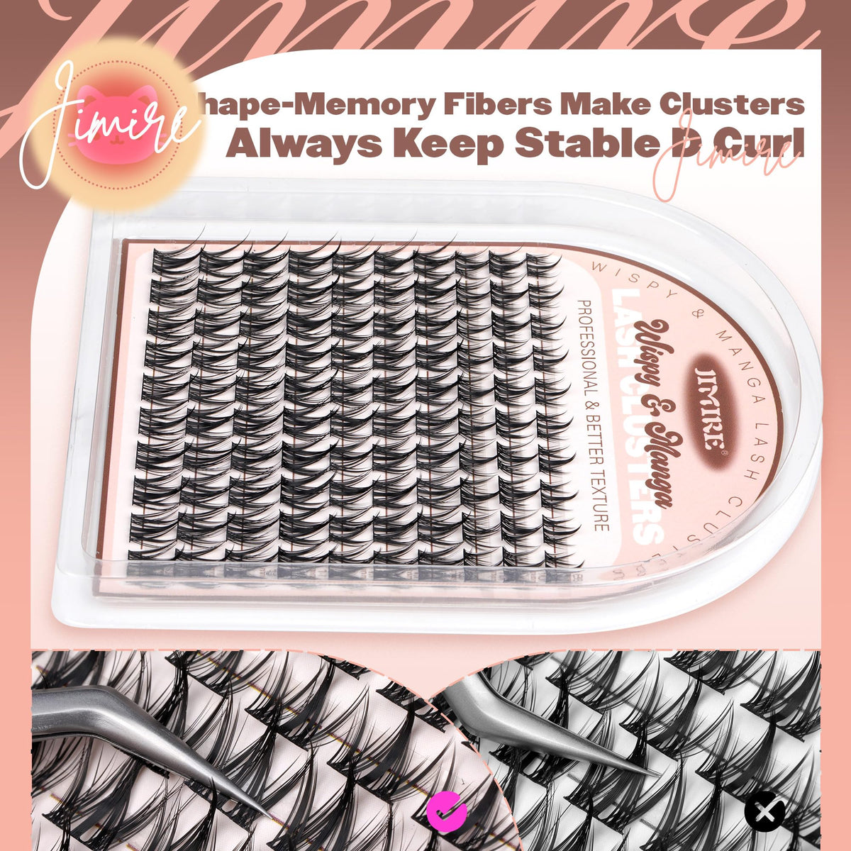 JIMIRE finished wispy lash eye close-up highlighting dimensional effect
