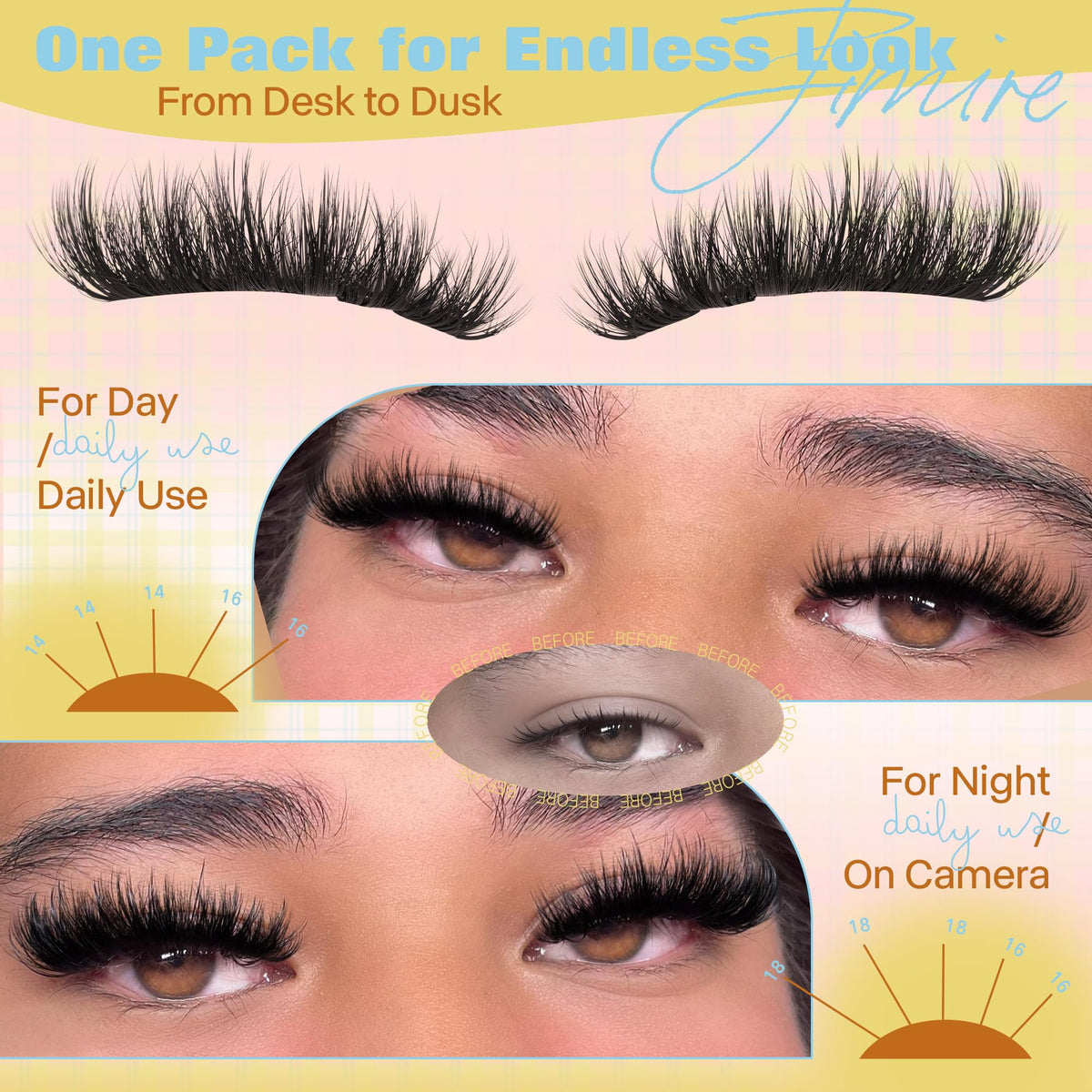 JIMIRE worn look before and after showing dramatic 14–18mm volume benefit