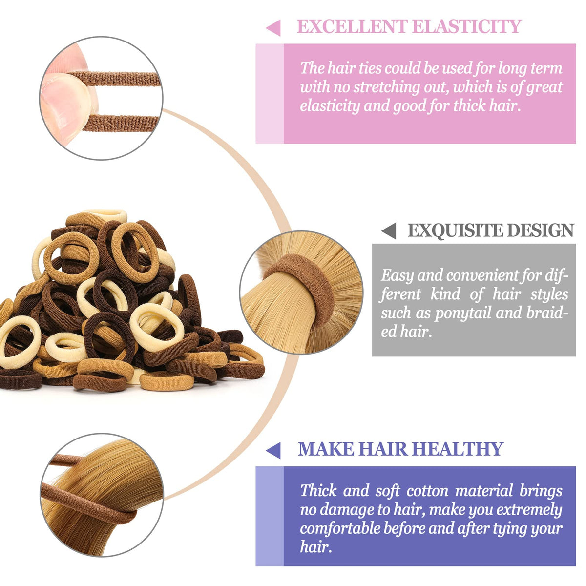 JIRIS hair tie stretched between hands showing strong elastic performance and recovery