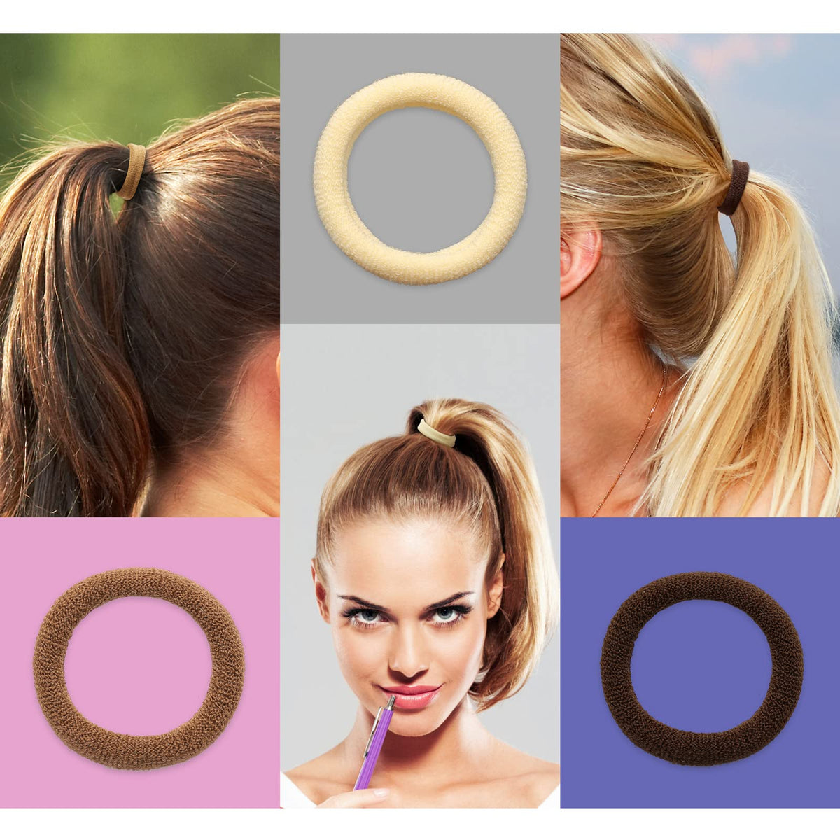 JIRIS brown hair tie securing an adult ponytail for crease-free comfortable hold