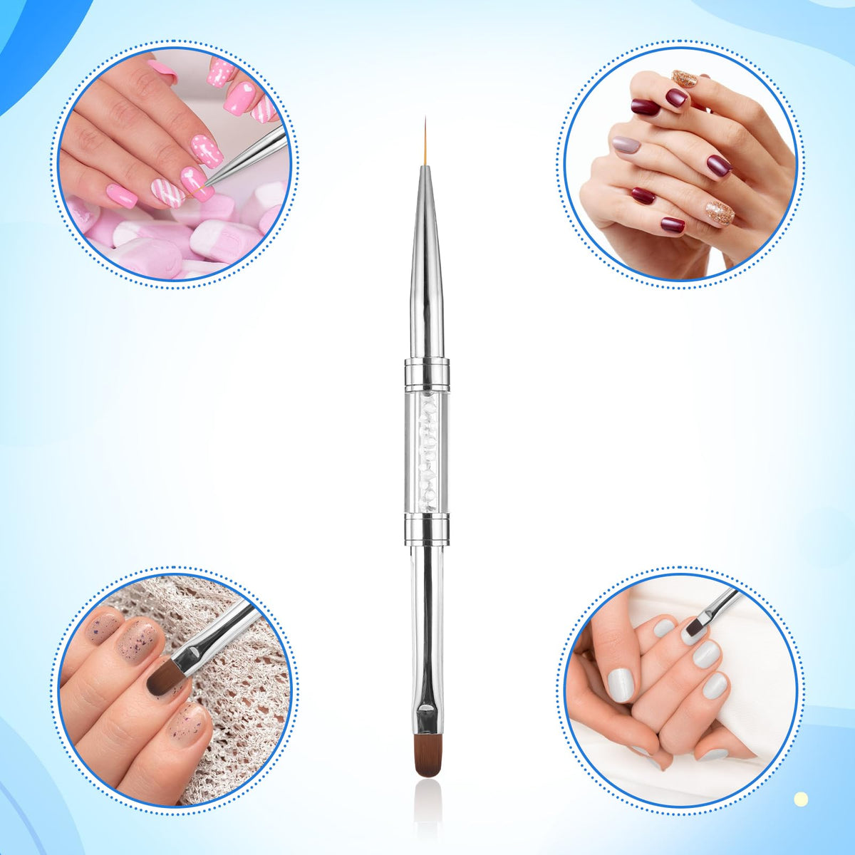 JJUNW brush creating a clean French tip line for neat smile lines and refined design