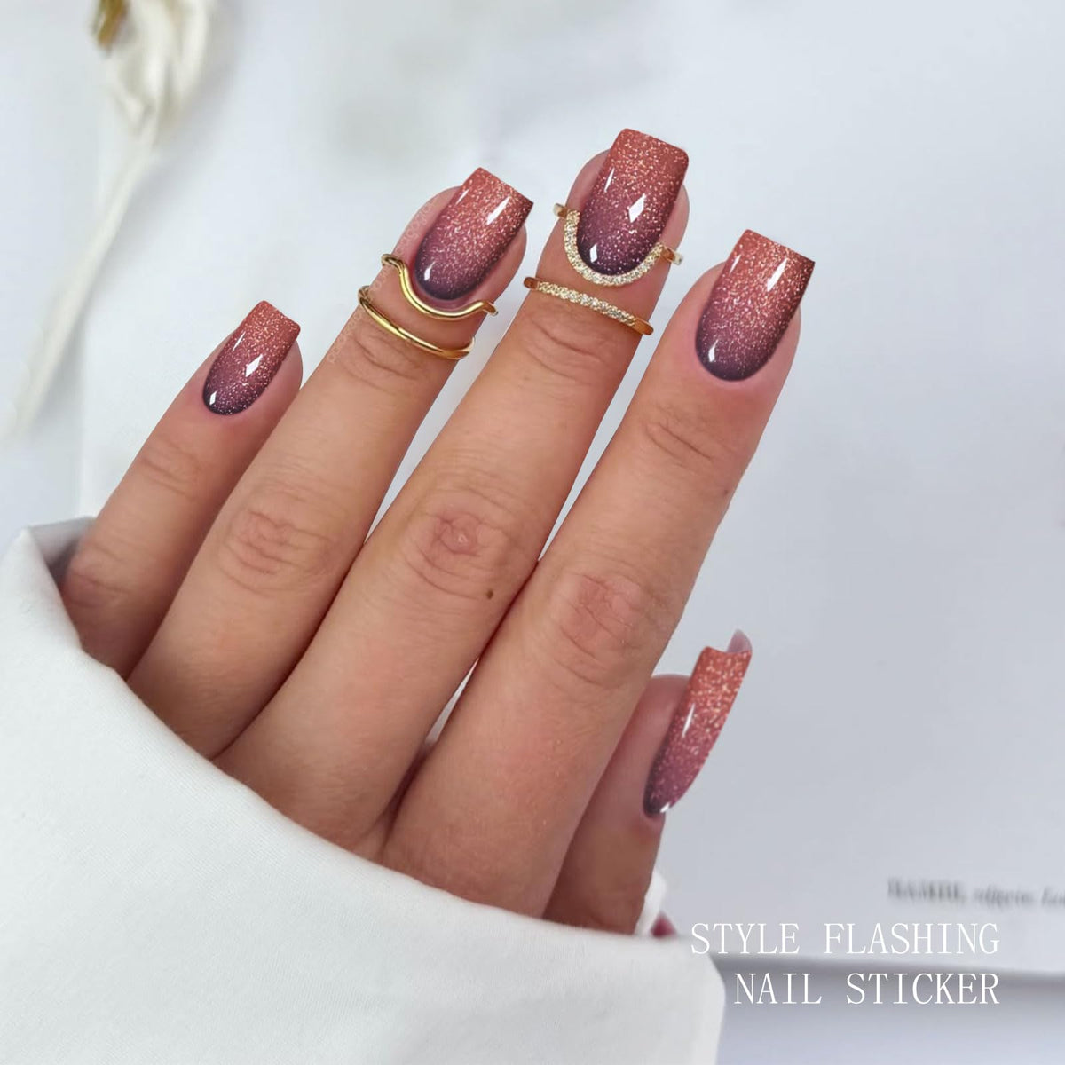 jmeowio strips applied on natural nails in use, demonstrates easy at-home finish