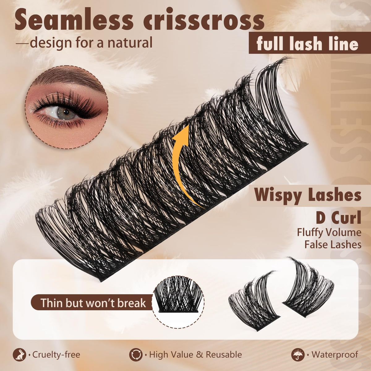JMS&JMS close-up of lash cluster texture for natural lightweight feel
