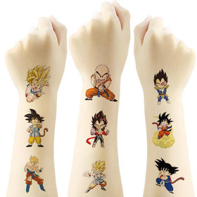 JMYUJX front packaging showing 40-sheet Dragon Ball tattoo set and party-ready look