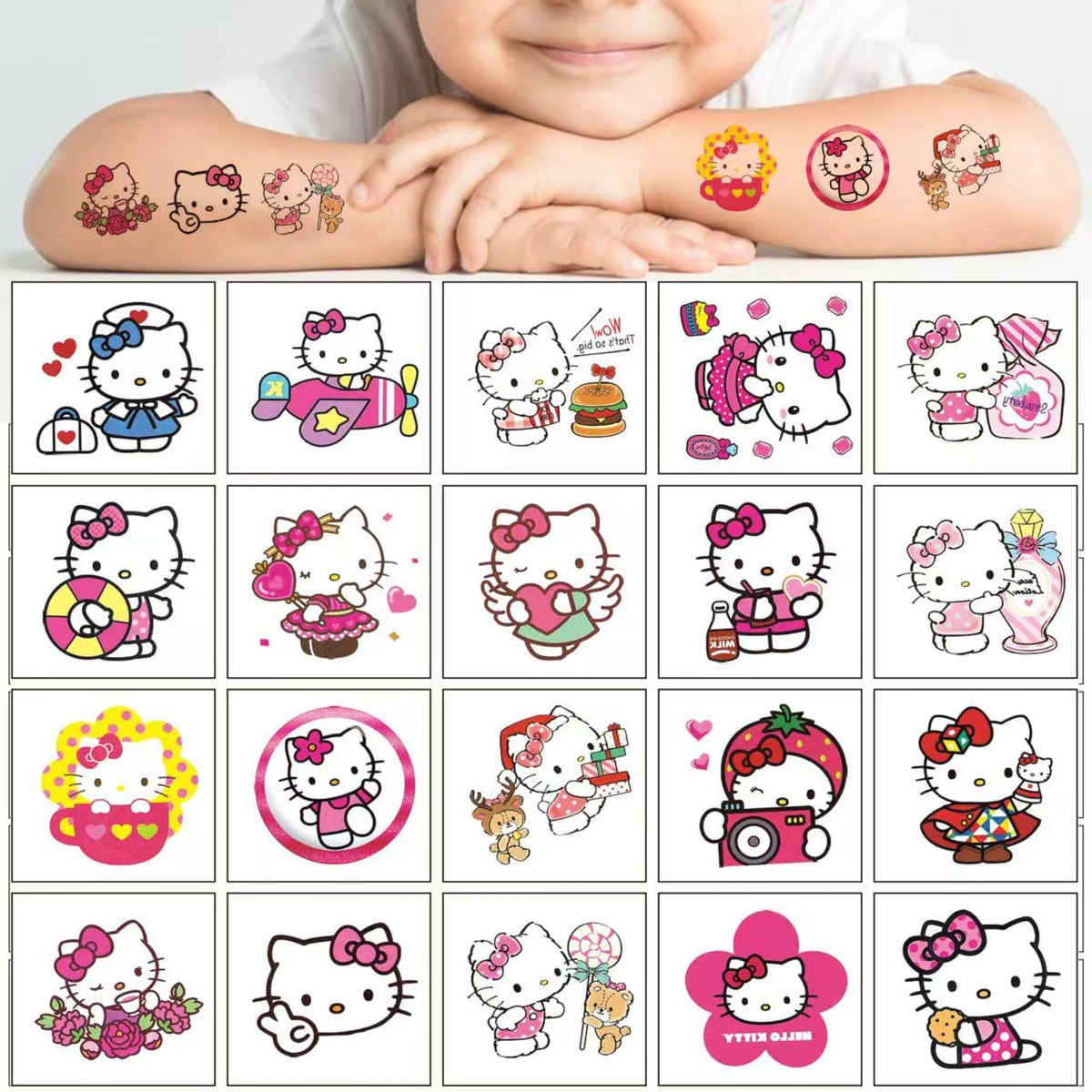 JMYUJX Hello Kitty tattoo on arm with size scale showing true fit