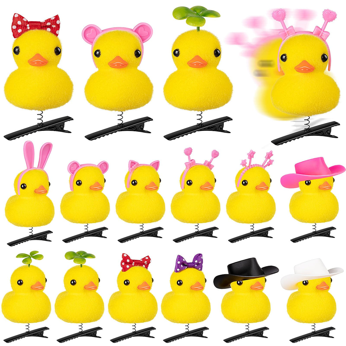 JMZYJZH front view of 12 duck hair clips showing bright yellow set and variety
