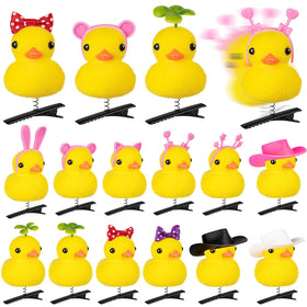 JMZYJZH front view of 12 duck hair clips showing bright yellow set and variety