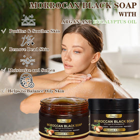 Joanssore close-up of black soap texture highlighting nourishing oils