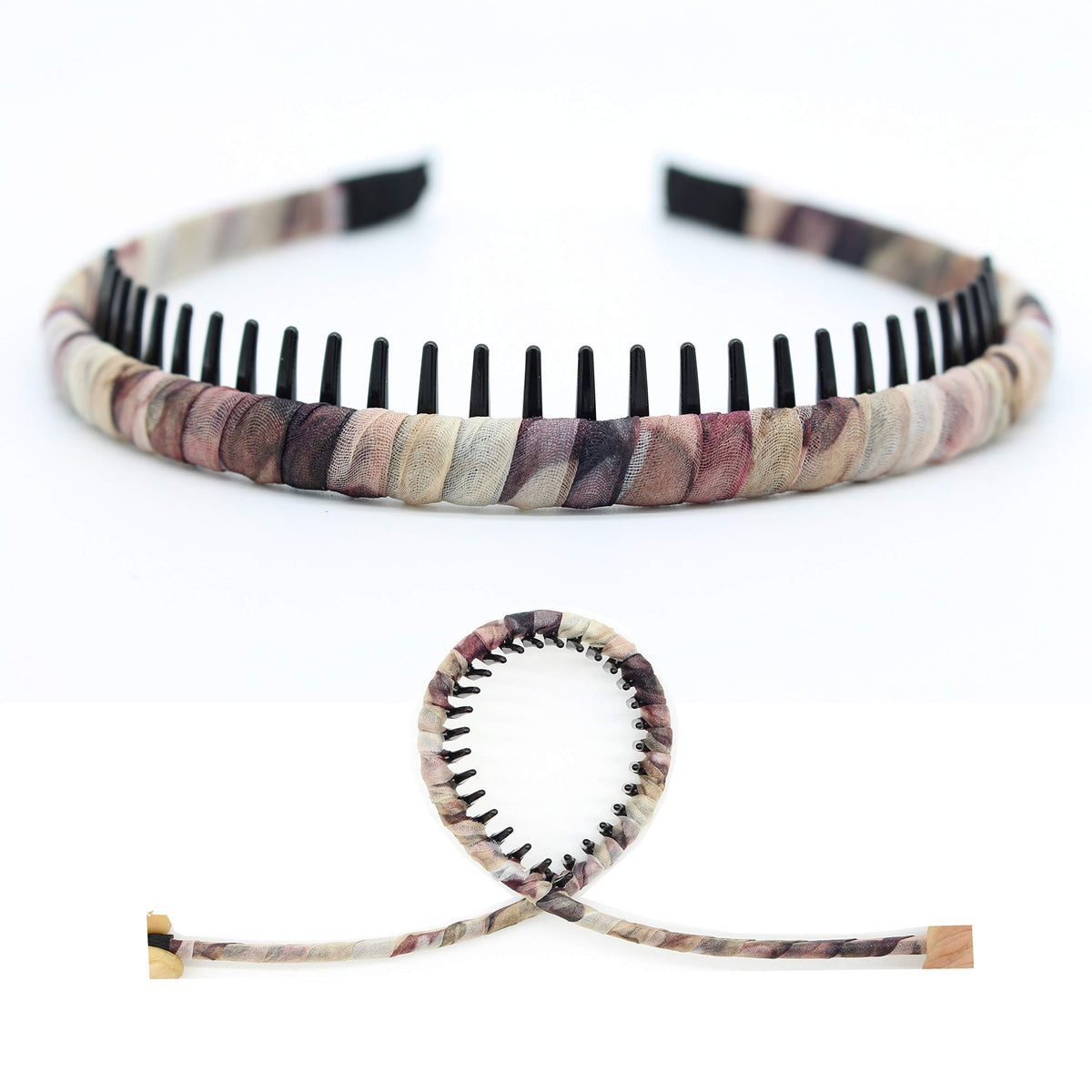 JOBAND headband beside ruler to show 0.8cm width and 1.5cm tooth length for accurate sizing