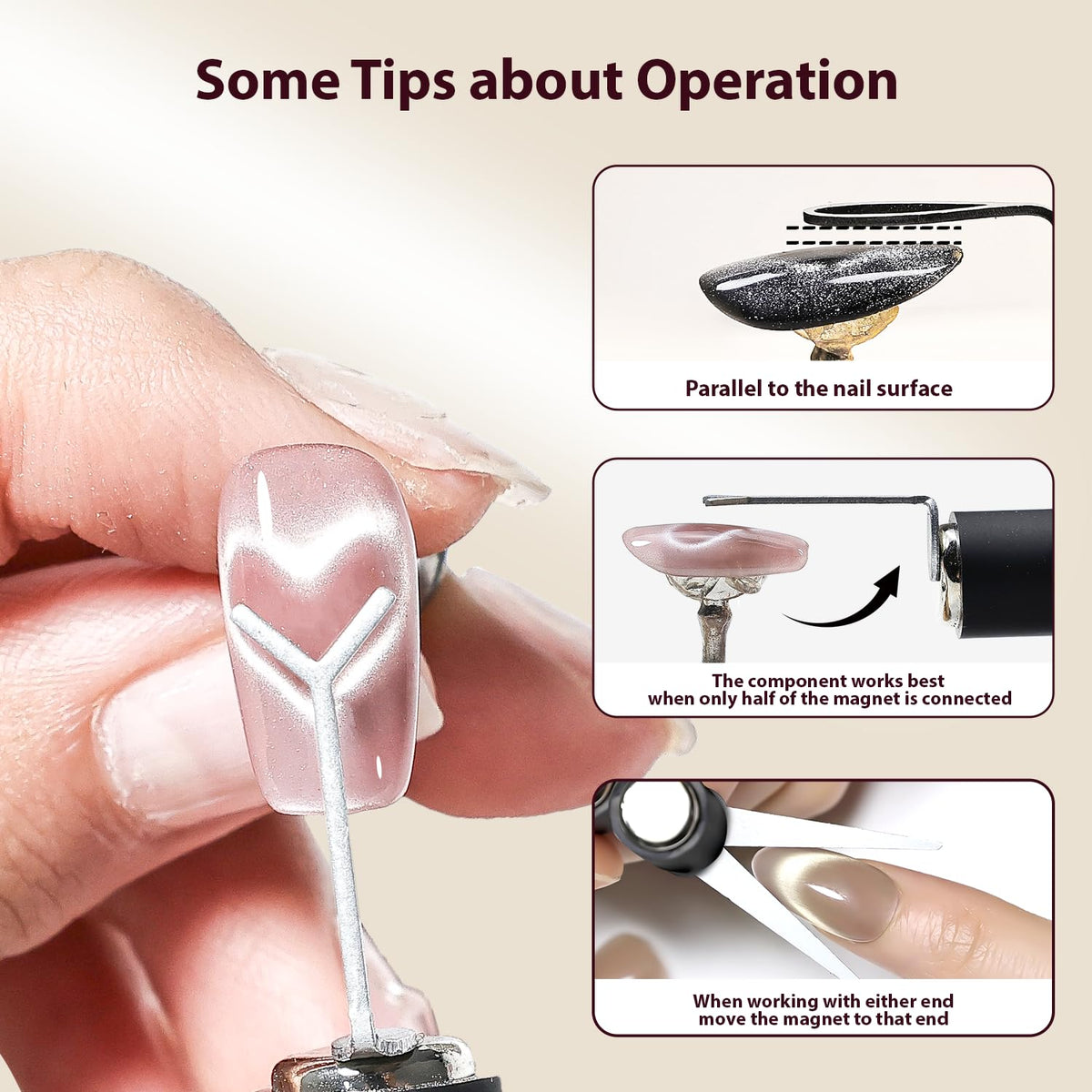 JODSONE close-up of 3-in-1 cylinder magnet highlighting variable attraction angles for crisp cat-eye lines