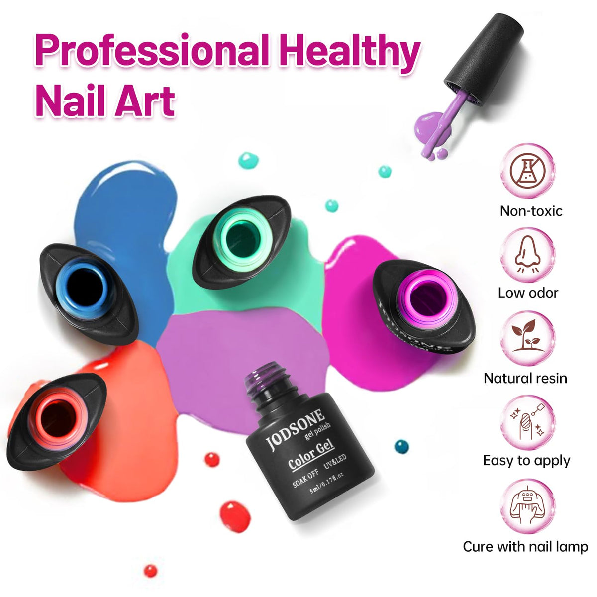 JODSONE three base coats plus matte and glossy top coats close-up demonstrating finish options