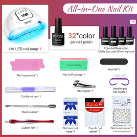 JODSONE color array top-down of 32 gel bottles showing vibrant shade variety and inspiration
