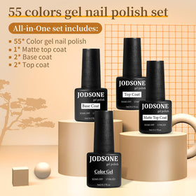 JODSONE color range display with 55 shades organized to inspire creative nail looks
