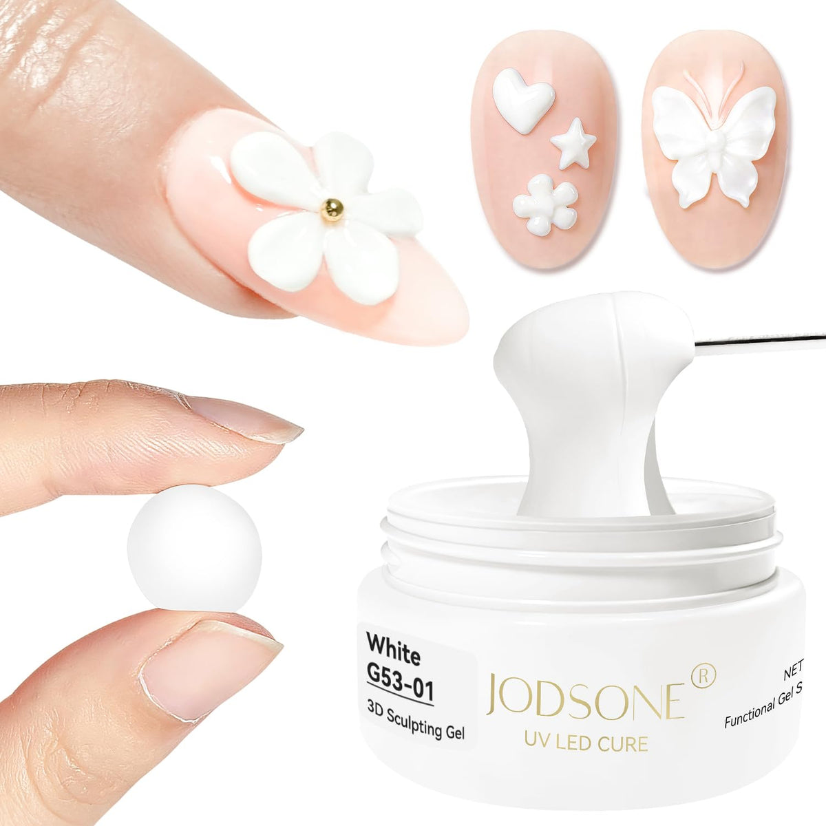 JODSONE front jar showing white sculpting gel, clean packaging and quantity
