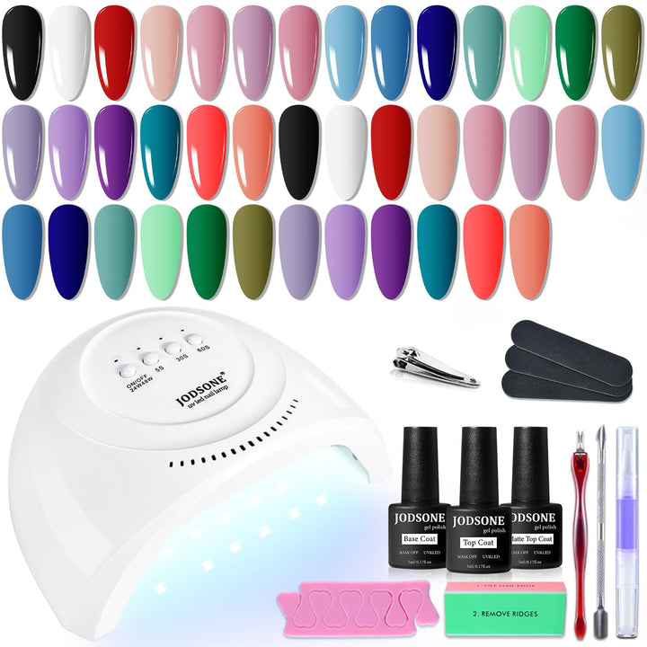 JODSONE front packaging showing complete gel manicure kit and contents for convenience