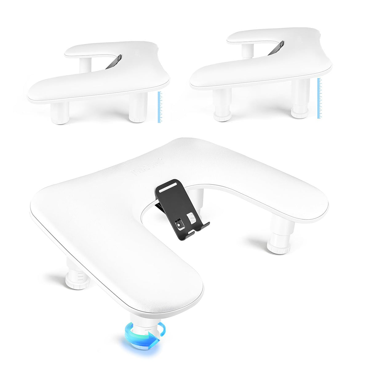 JODSONE front view of white U-shaped manicure arm rest showing clean design and comfort